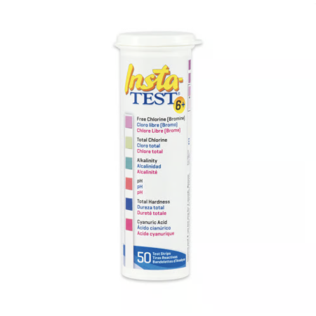 Chlorine/bromine, totaal chloor, alkaliteit, pH, hardheid en stabilisator teststrips