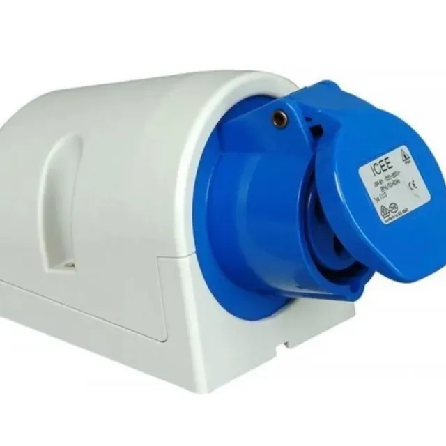 Blauwe CEE-wandcontactdoos (campingaansluiting, 230 volt)