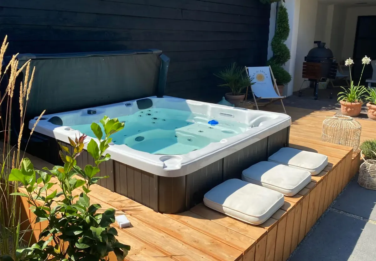 Spa op een terras met planten